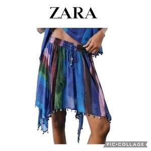 Zara Multicolored Asymmetrical Beaded boho Mini Skirt Size M NWT